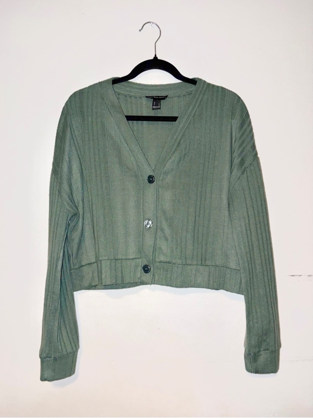 Streetwear Society Sage Green Ribbed Cropped Cardigan